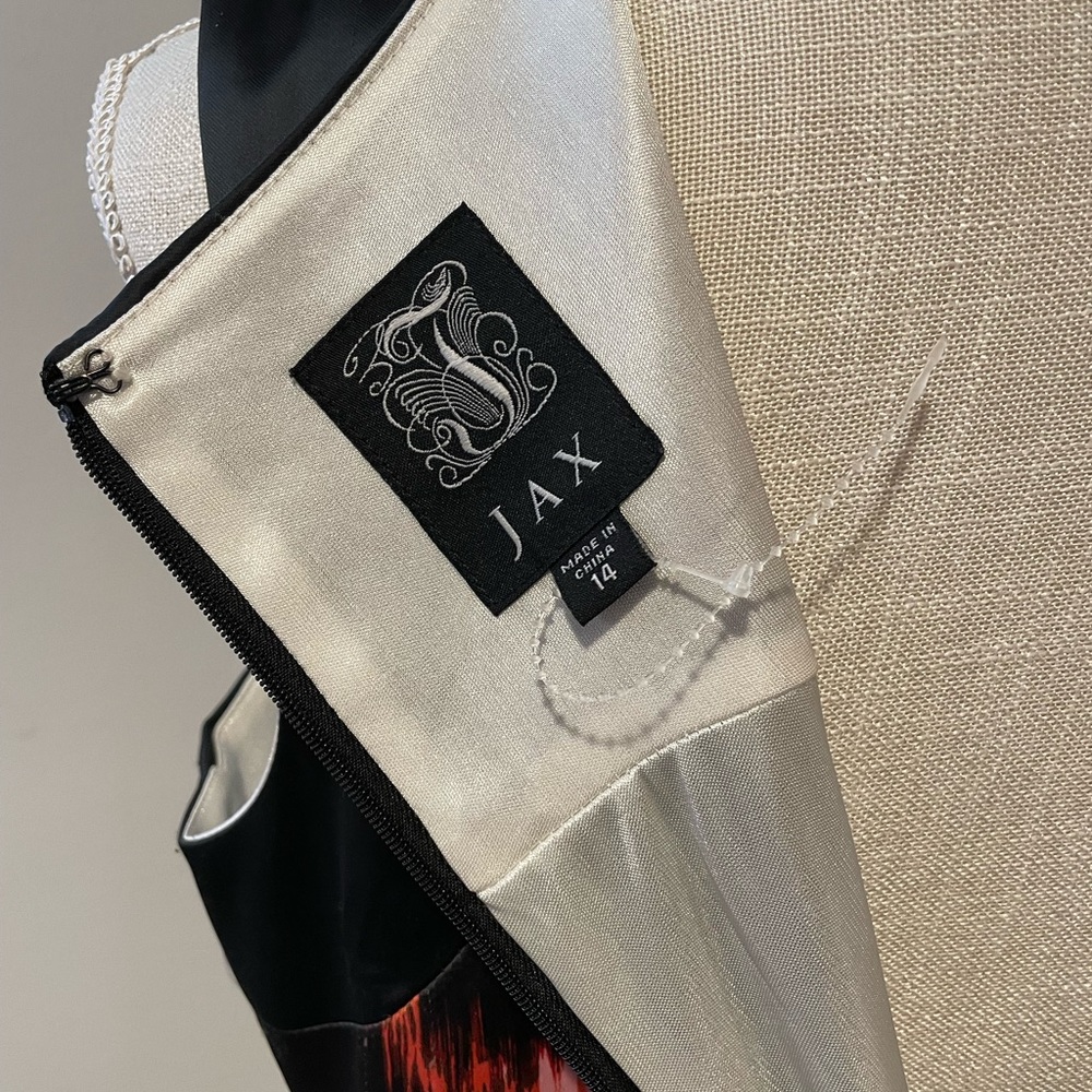 JAX New Black/ Multi Satin Cocktail Dress- Size 14 - Picture 15 of 16